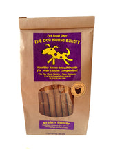 Load image into Gallery viewer, Breath buster fresh breath treat made from parsley and mint - all natural tasmanian made Doggy breath too much ?  Give your dog fresh breath with our mouth wash in a treat.   All natural using parsley and mint in the treat to give your dogs breath a refresh ! Ideal for middle to large size dogs.    There are 8 bones in a bag and the treats are about 12cm long   Ingredients: Wholemeal and plain flour, free-range eggs, parsley and mint.  100% Australian made product made in Tasmania.