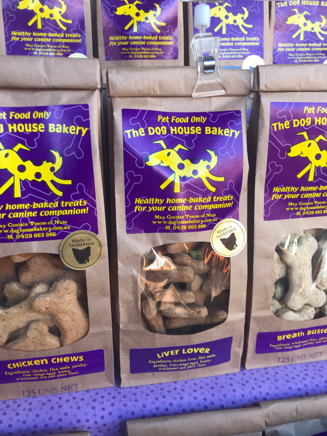 Great saving when you choose 3 bags from our range - Mixed Bag O'Bones, Tricky Treats, Dogs Breakfast, Itchy Scratchy, Chicken Chews, Liver Lover, Apple Snapps and Breath Busters.  Just let us know by return email on your order confirmation what flavours you would like.  
