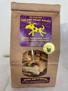 Mixed Bag O’Bones in a small bone - Four of our favourite flavours are here in one bag – Tricky Treats, Dogs Breakfast, Itchy Scratchy and Breath Busters.