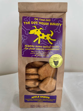 Dog treats made with 100% organic Tasmanian apple juice in an apple shape 